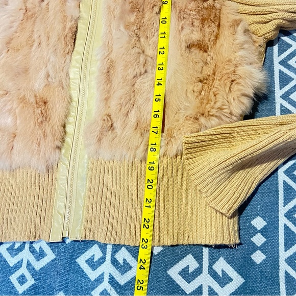 USA Leather vintage Tan turtle neck Cardigan Sweater 100% rabbit fur women’s 2XL - Picture 9 of 9